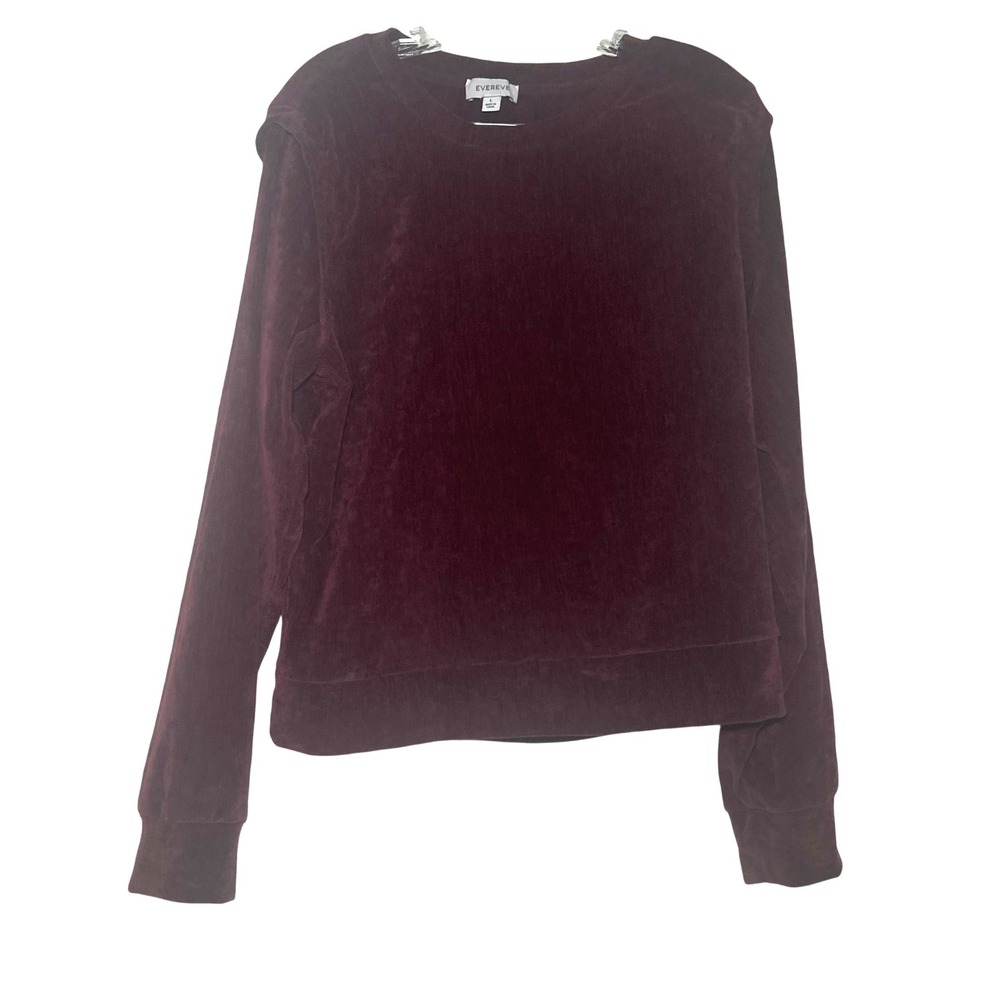 Evereve Womens Burgundy Velvet Padded Shoulder Sweatshirt Size L holiday